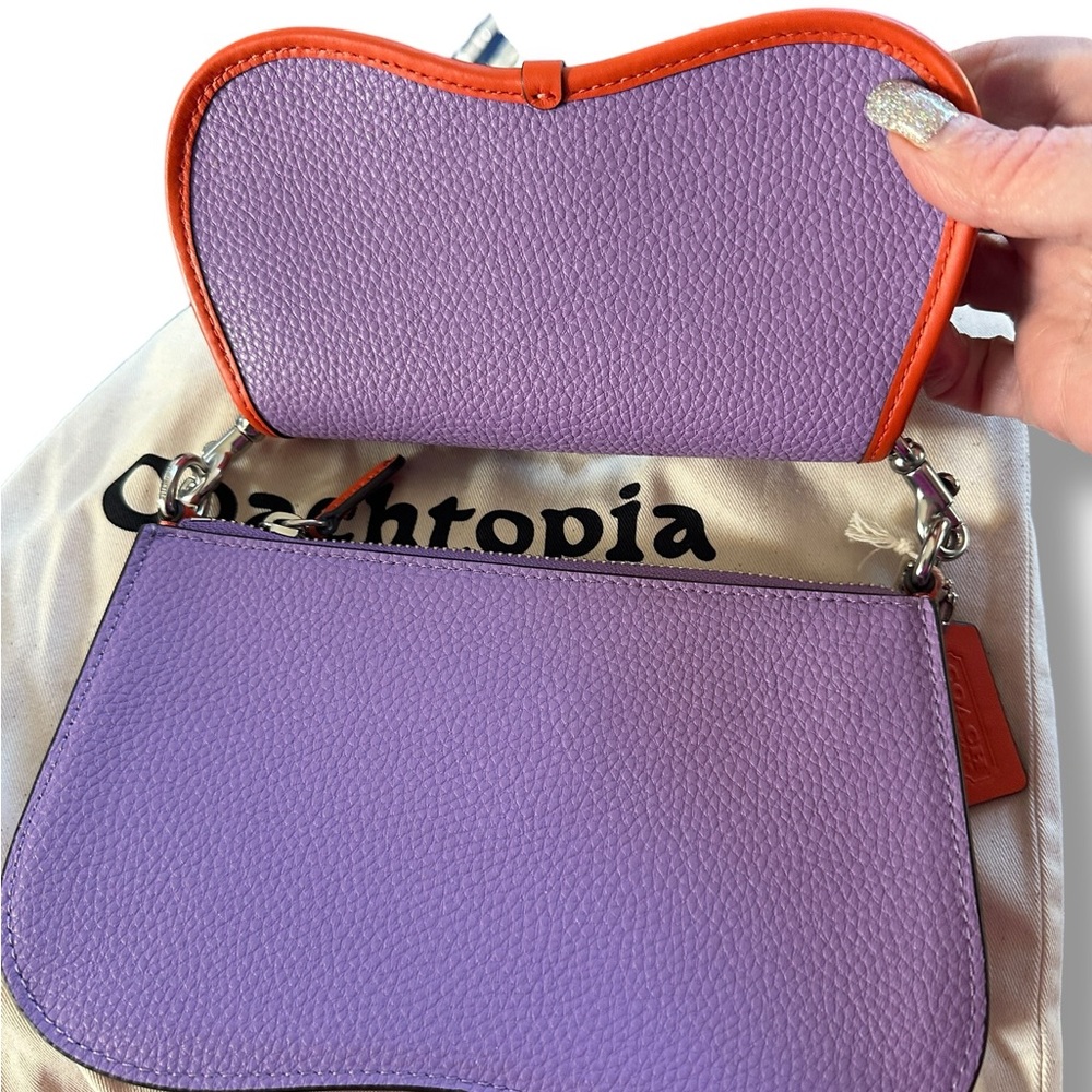 Coachtopia Purple and Orange Wavy Dinky Double Pouch Bag Iris/Sun Orange NWT - Picture 5 of 12